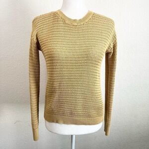 Hem & Thread Mustard Yellow Open Knit Cotton Long Sleeve Sweater Women's Small